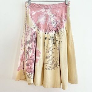 ADOLFO DOMINGUEZ Knee-Length Cotton Skirt, Black Flower and Foliage Screenprint